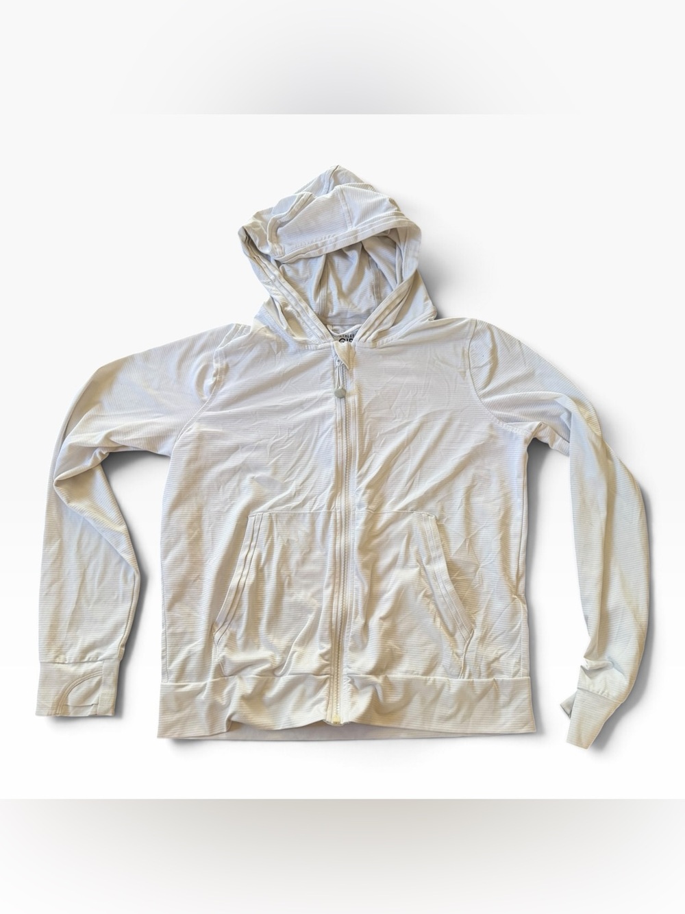 Athleta Girl Striped Performance Jacket Girls XXL 16 White Full Zip Thumbholes